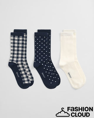3-Pack Dot & Gingham Checked Socks - Evening Blue