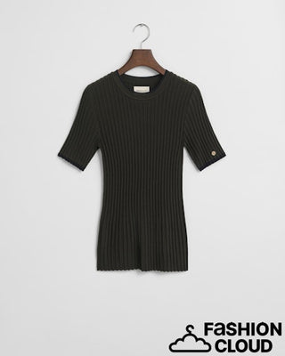 Contrast Ribbed Short Sleeve Sweater