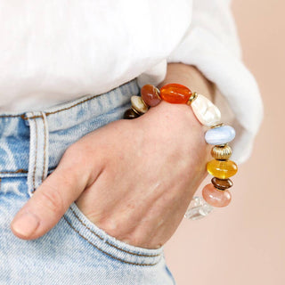 Stainless Steel Chunky Colourful Mixed Beaded Bracelet Gold