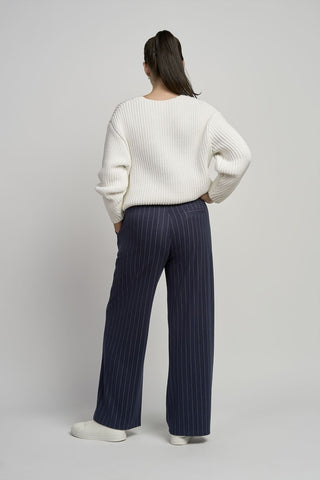 Wide Leg Wool Touch Trouser in Deep Tide