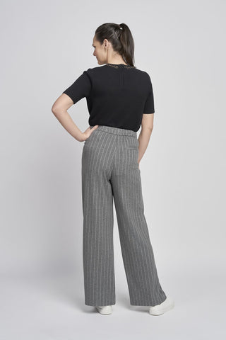 Wide Leg Wool Touch Trouser in Platinum Stripe