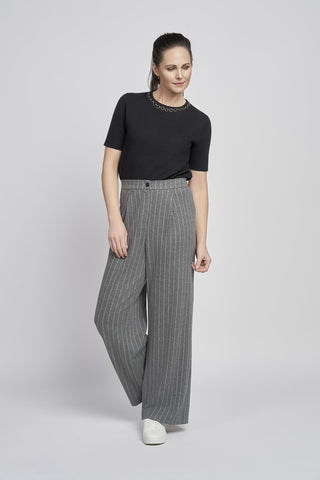 Wide Leg Wool Touch Trouser in Platinum Stripe