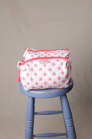 Quilted Wash Bag - Pink Star: Medium