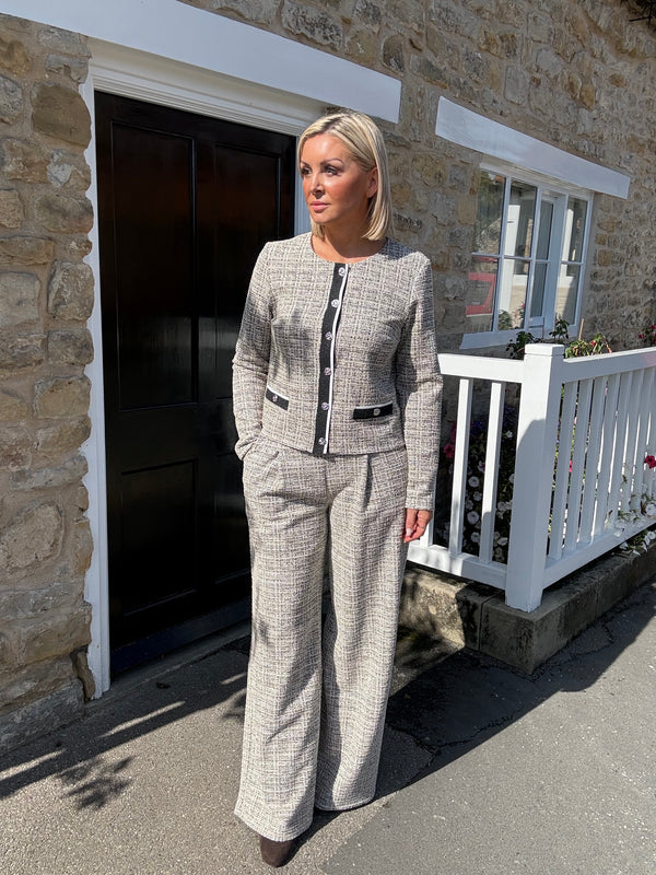 Plaid Boucle Wide-Leg Pants
