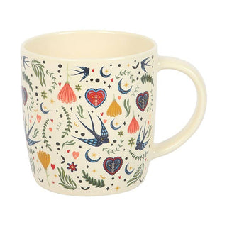 Cream Folk Floral Print Mug