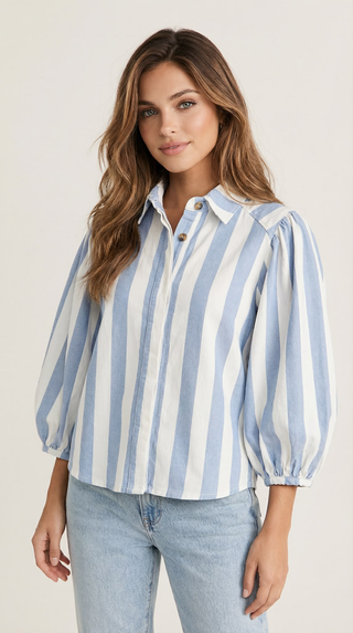 Striped denim jacket Blue