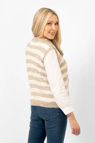 Peyton Wood Blend Round neck Tank Top Beige and Cream