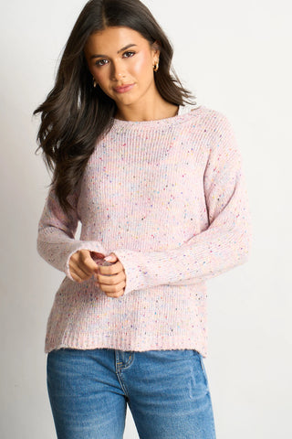 Flecked Italian Wool Blend Knitted Jumper - Pink ONE SIZE 8-18