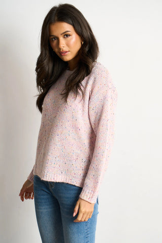 Flecked Italian Wool Blend Knitted Jumper - Pink ONE SIZE 8-18