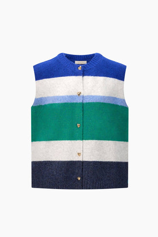 Heart Buttons Striped Sleeveless Vest in Green/Blue: One-size (UK 8-18)
