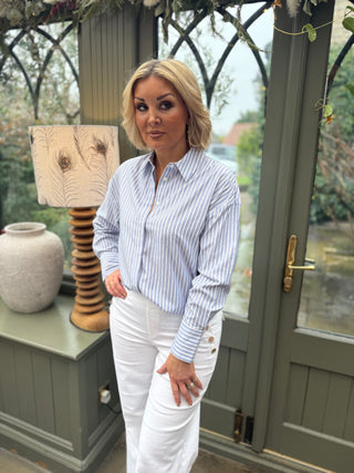 Tencel Stripe Print Boxy Blouse