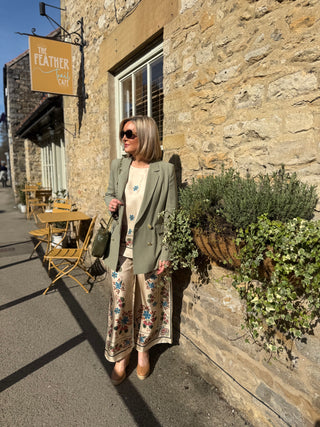DOUBLE BREASTED BLAZER IN SAGE LINEN
