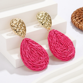Woven Drop Earring in Pink