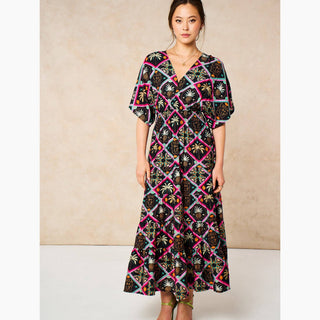 Pineapple Print Maxi Kaftan Dress in Black: Small (UK 8-10)