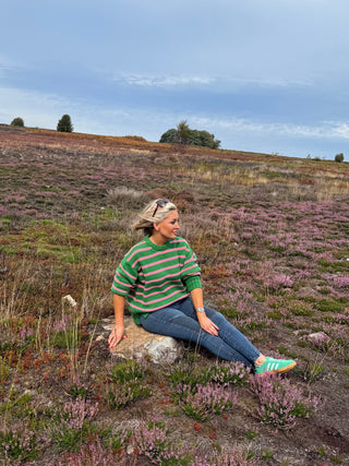Clarabelle Striped Jumper in Pagoda and Parson Pink