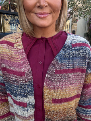 Brodie Wool Blend Cardigan in Multi/Pink Striped