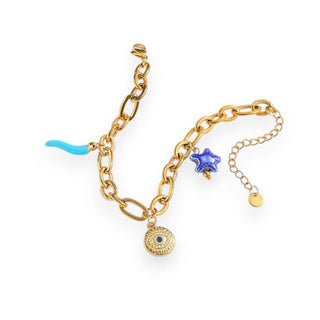 Evil Eye Charm Bracelet in Blue & Gold