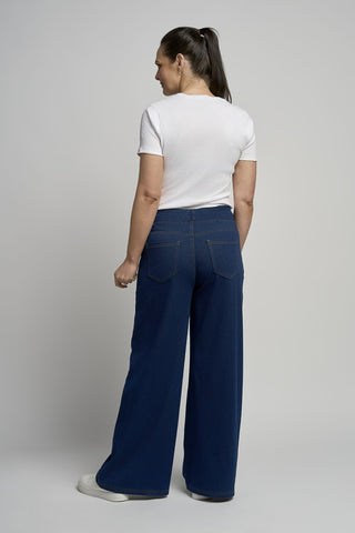 Wide leg super soft denim pull up jean in indigo