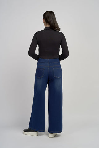 Wide leg super soft denim pull up jean in indigo