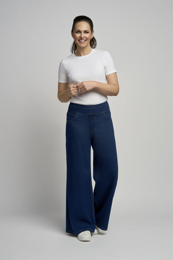 Wide leg super soft denim pull up jean in indigo