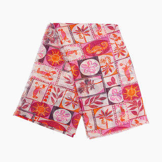 Postcard Print Lightweight Scarf in Pink: One-size