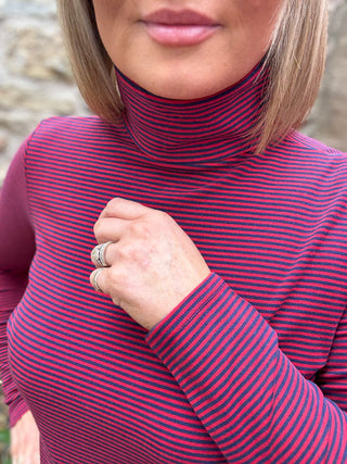 Stripe Luxe Roll Neck Red & Navy Stripe