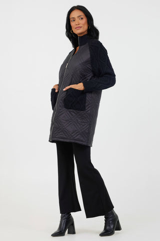 Tabitha Quilted Knitted Sleeve Long Jacket