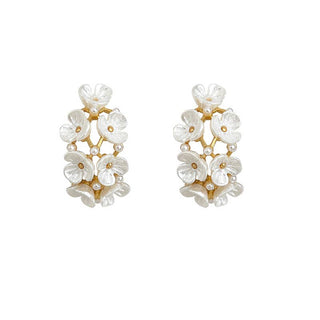 Multi Embellished Flower Hoop in Pearl White & Gold