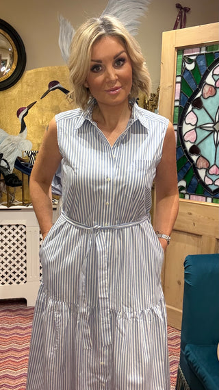 STRIPE CTN SLEEVELESS DRESS