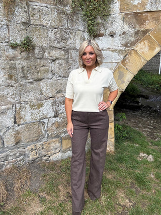Wide trousers in cotton drill - CHOCOLATE