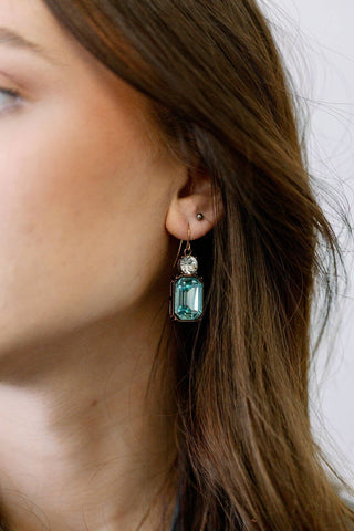 Twin Gem Earring in Green & Clear