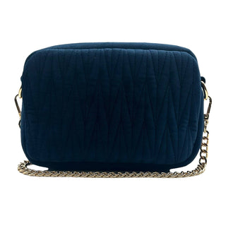 Velvet Rivington bag in blue with lightning bolt brooch