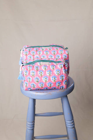 Quilted Wash Bag - Pink/Lavender: Medium