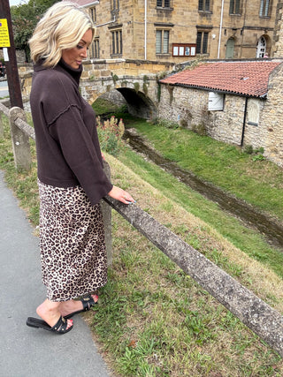 Gene Satin Leopard Print Bias Cut Skirt