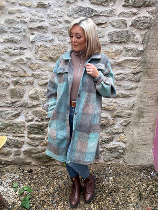 Elle Long Fleece Jacket - Evergreen Check