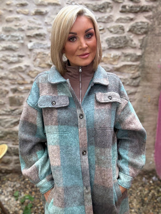 Elle Long Fleece Jacket - Evergreen Check