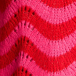 Wave Stripe Scalloped Italian Wool Blend Jumper in Pink/Red: One-size