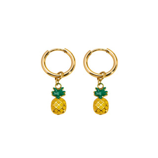 Pineapple Charm Hoop Earring in Yellow & Gold