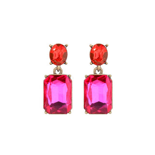 Oval Twin Gem Post Earring in Pink & Orange