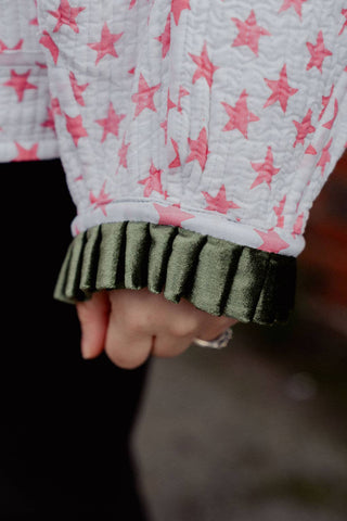Reversible Jacket - Yellow/Green Floral with Pink Star Reverse