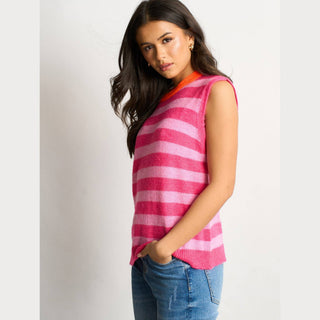 Striped Italian Wool Blend Tank Top in Pink/Orange