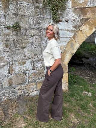 Wide trousers in cotton drill - CHOCOLATE