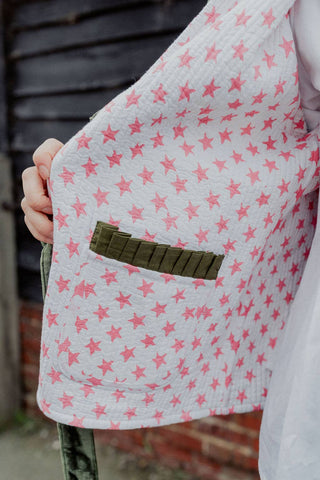 Reversible Jacket - Yellow/Green Floral with Pink Star Reverse