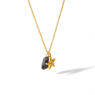 Starfish & Natural Stone Pendant Necklace in Blue and Gold