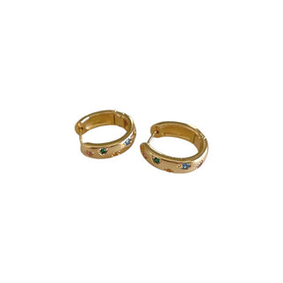 Rainbow Crystal Oval Huggie in Gold