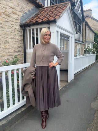 Jersey dress with a wool top - HAZELNUT BROWN