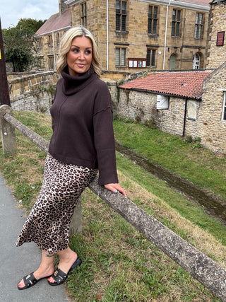 Gene Satin Leopard Print Bias Cut Skirt