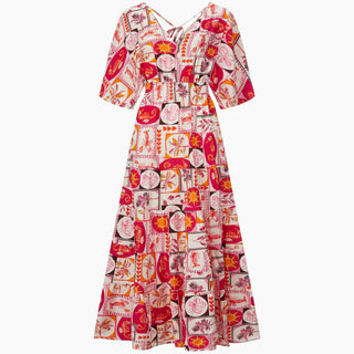 Postcard Print Maxi Kaftan Dress in Pink