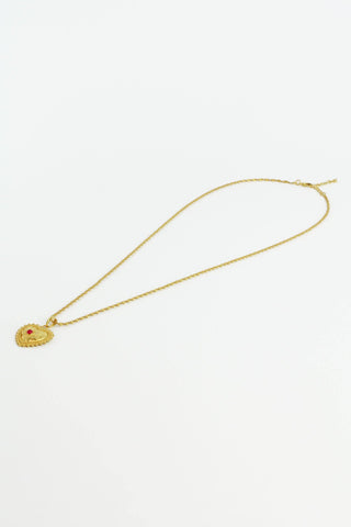GOLD PINK CHALCEDONY HEART EYE LONG PENDANT NECKLACE
