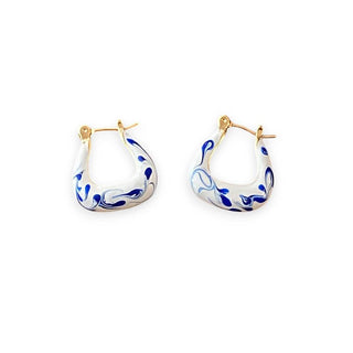 Porcelain Curve Earring in White, Blue & Gold